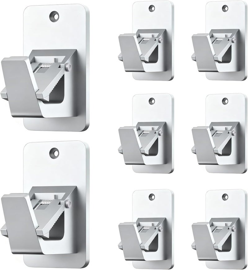 BMONATY Adhesive No Drill Curtain Rod Brackets - Heavy Duty 30LB Holders for Bathroom Bedroom Kitchen, Universal Damage-Free Window Rod Hooks with Nail-Free Installation (8PC Silver) - Image 1